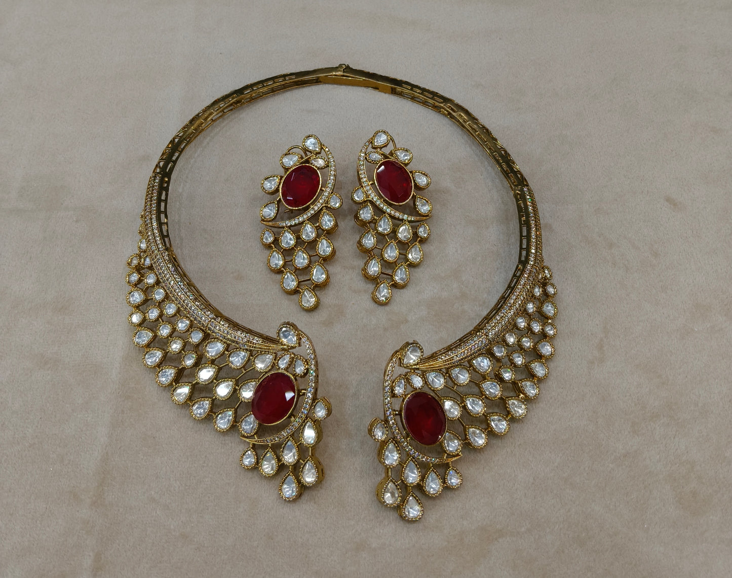 Maroon Moissanite Kundan Necklace Jewellery Ruth Set