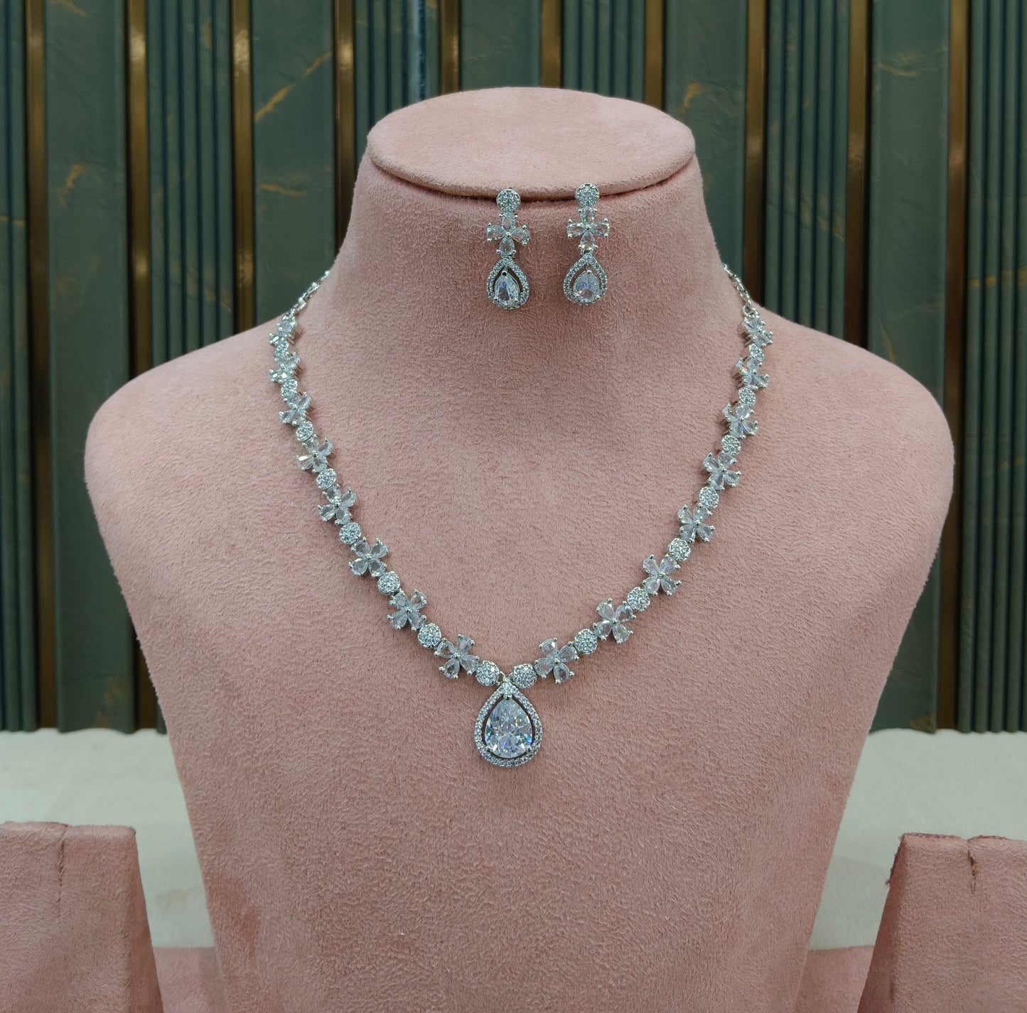 Silver American Diamond AD Necklace Mary Set