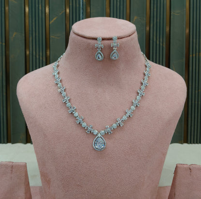 Silver American Diamond AD Necklace Mary Set
