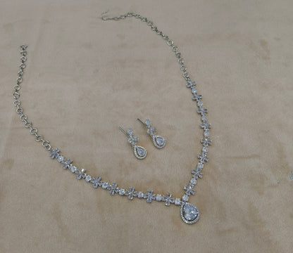Silver American Diamond AD Necklace Mary Set