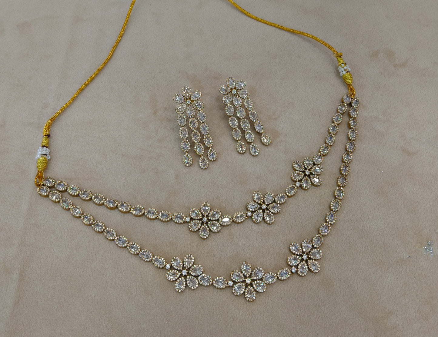 Antique White American Diamond AD Necklace Kaia Set