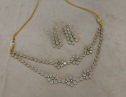 Antique White American Diamond AD Necklace Kaia Set