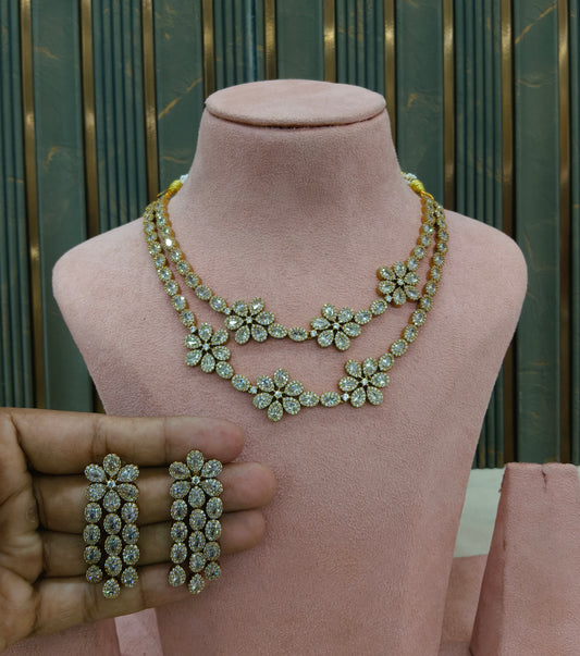 Antique White American Diamond AD Necklace Kaia Set