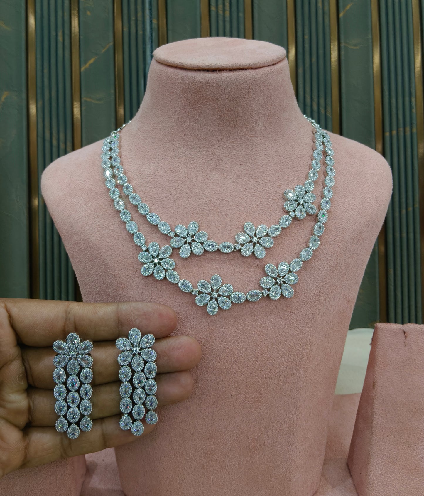 Silver American Diamond AD Necklace Kaia Set
