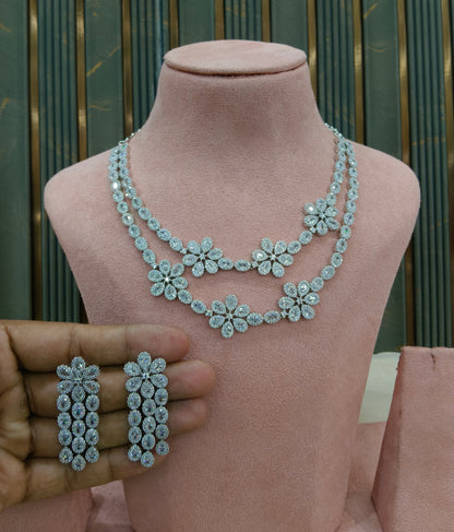 Silver American Diamond AD Necklace Kaia Set