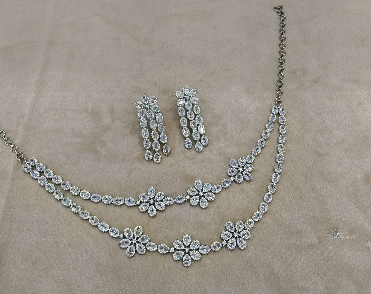 Silver American Diamond AD Necklace Kaia Set