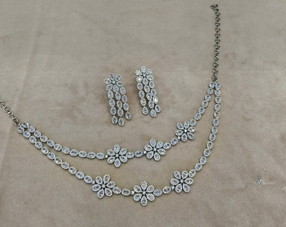 Silver American Diamond AD Necklace Kaia Set