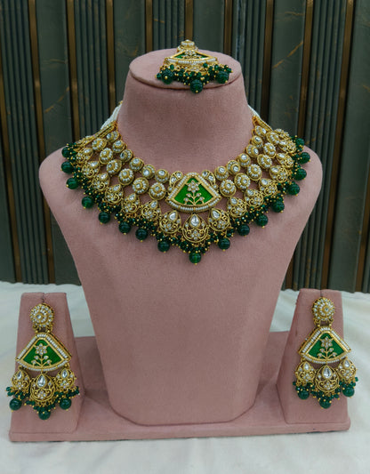 Gold Green Kundan necklace Set/ kundan Indian jewellery kundan Zina sets