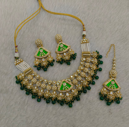 Gold Green Kundan necklace Set/ kundan Indian jewellery kundan Zina sets