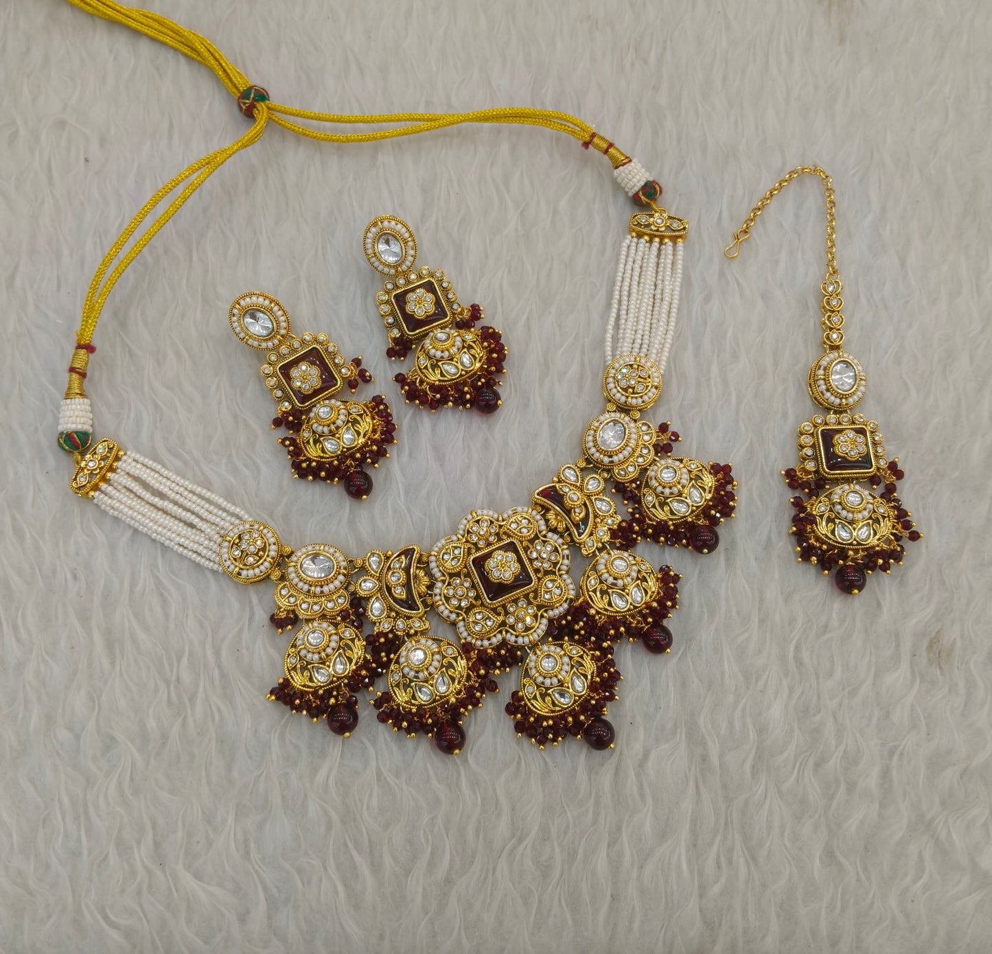 Gold Maroon Kundan necklace Set/ kundan Indian jewellery kundan Seerat sets