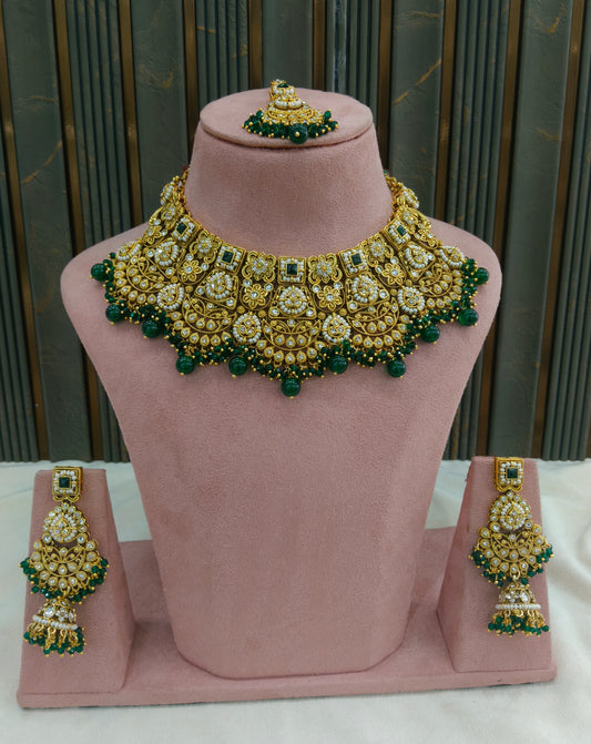 Green Kundan necklace Set/ kundan Indian jewellery kundan Hargun sets