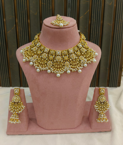 Gold White Kundan necklace Set/ kundan Indian jewellery kundan Hargun sets