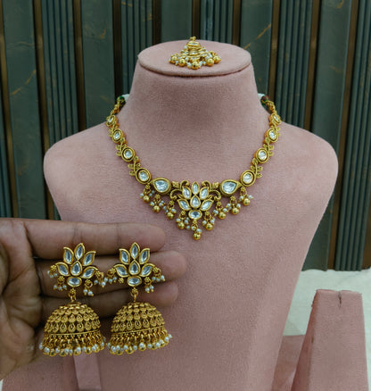 Gold Polki Kundan necklace Set/ Gold kundan Indian jewelry kundan Joda sets