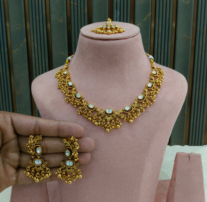 Gold Polki Kundan necklace Set/ Gold kundan Indian jewelry kundan Joda sets