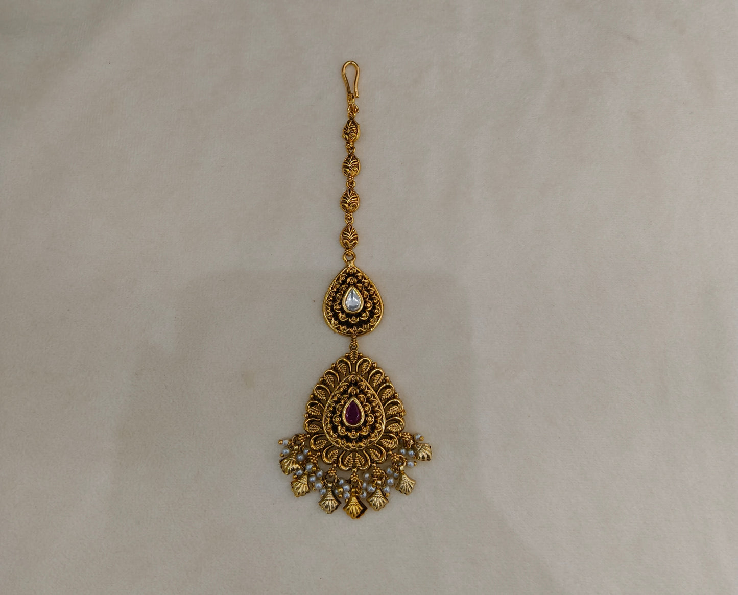 Gold Ruby polki Tikka Jewellery  Headpiece Set