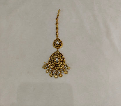 Gold Polki Tikka Jewellery  Headpiece Set