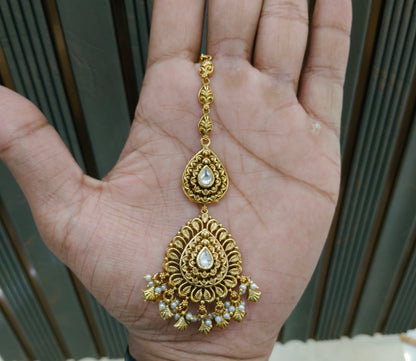 Gold Polki Tikka Jewellery  Headpiece Set