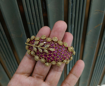 Antique Ruby AD Moissnaite Kundan Hand Bracelets Junia Jewellery