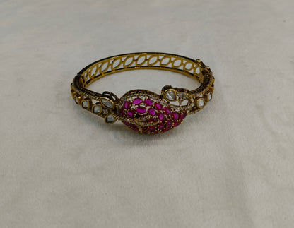Antique Ruby AD Moissnaite Kundan Hand Bracelets Junia Jewellery