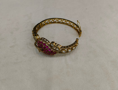 Antique Ruby AD Moissnaite Kundan Hand Bracelets Junia Jewellery