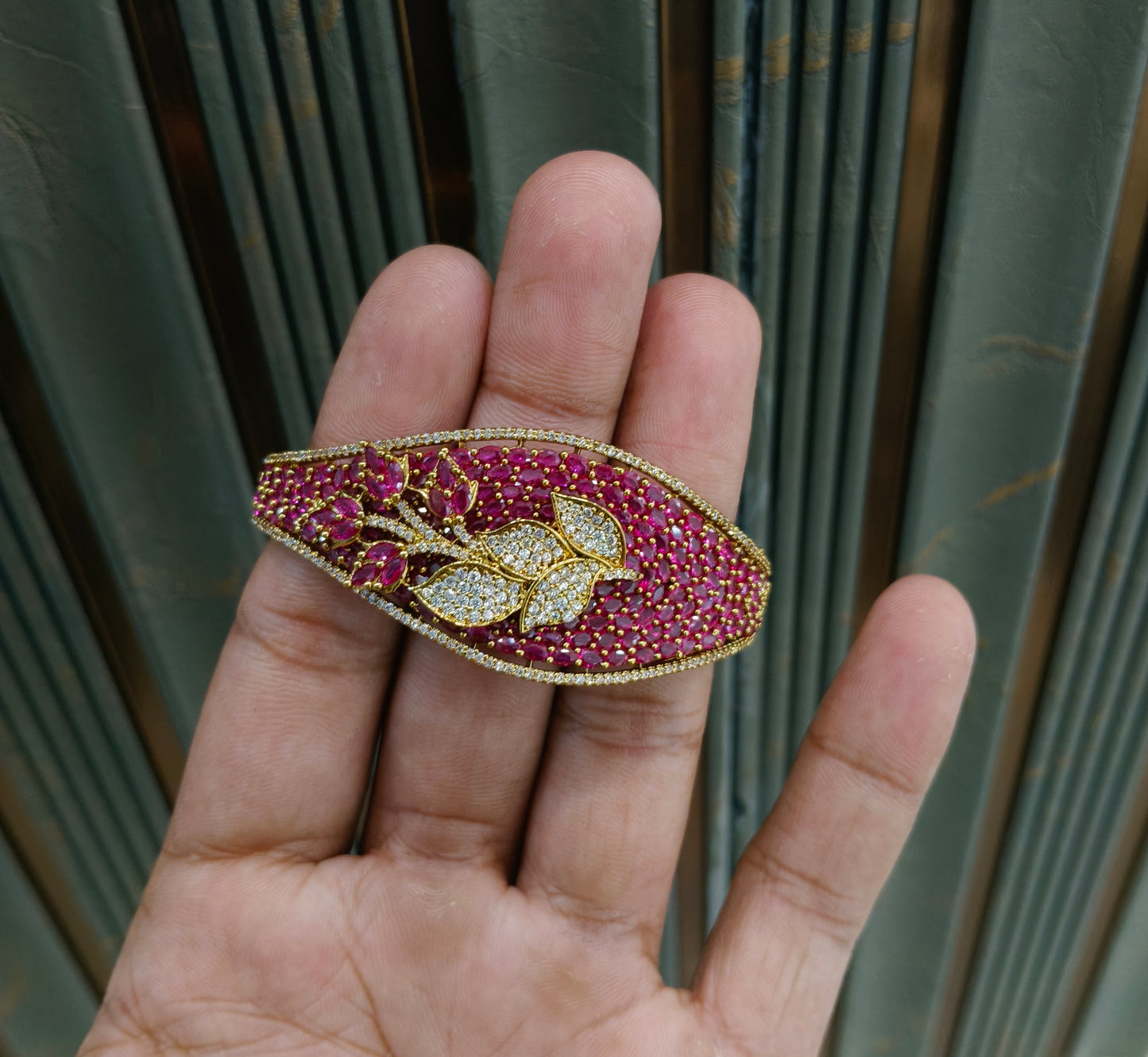 Antique Ruby AD Moissnaite Kundan Hand Bracelets Junia Jewellery