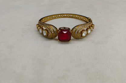 Antique Ruby AD Moissnaite Kundan Hand Bracelets Junia Jewellery