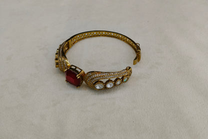 Antique Ruby AD Moissnaite Kundan Hand Bracelets Junia Jewellery