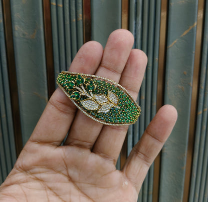 Antique Green AD Moissnaite Kundan Hand Bracelets Junia Jewellery