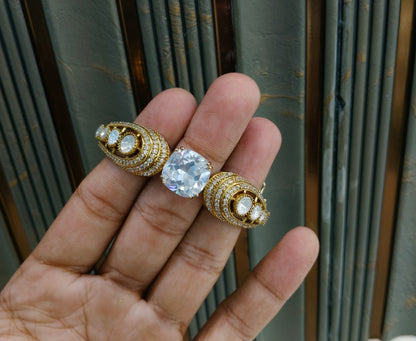 Antique White AD Moissnaite Kundan Hand Bracelets Junia Jewellery