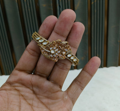Antique White AD Moissnaite Kundan Hand Bracelets Junia Jewellery