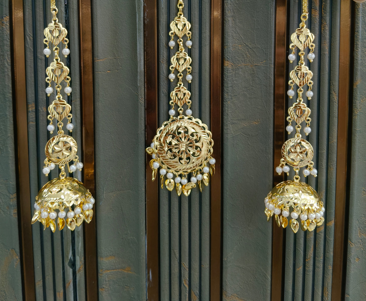 Gold Punjabi Style Earrings and Tikka set