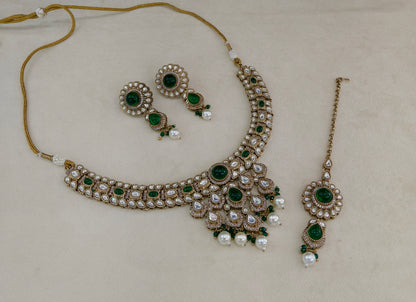 Green Moissanite Kundan Necklace Jewellery Danish Set