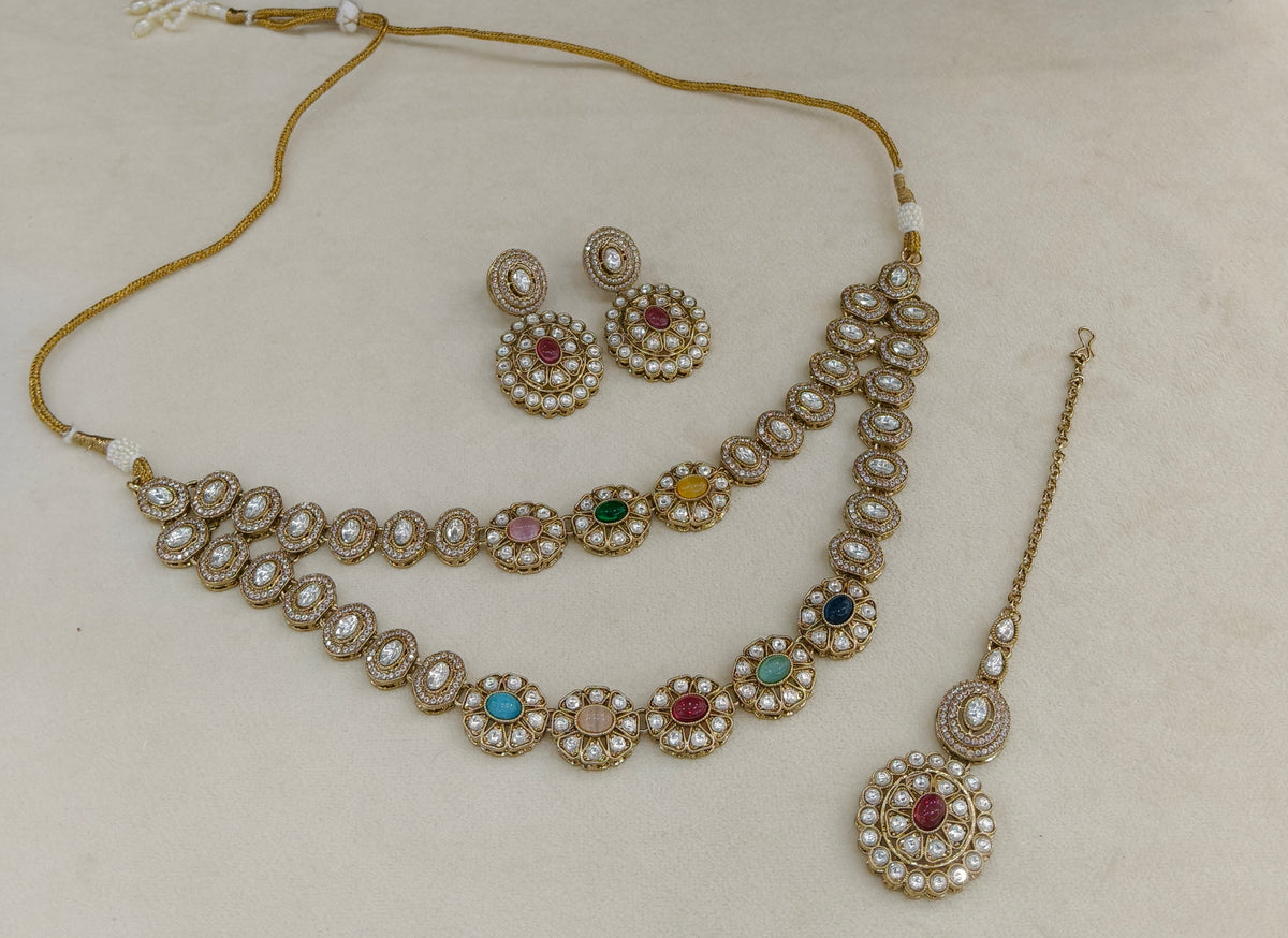 Multicolor Moissanite Kundan Necklace Jewellery Ronit  layered Set