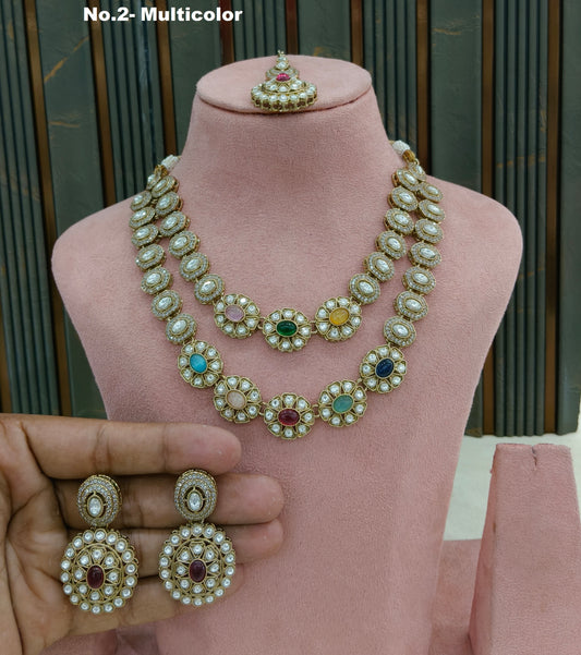 Multicolor Moissanite Kundan Necklace Jewellery Ronit  layered Set