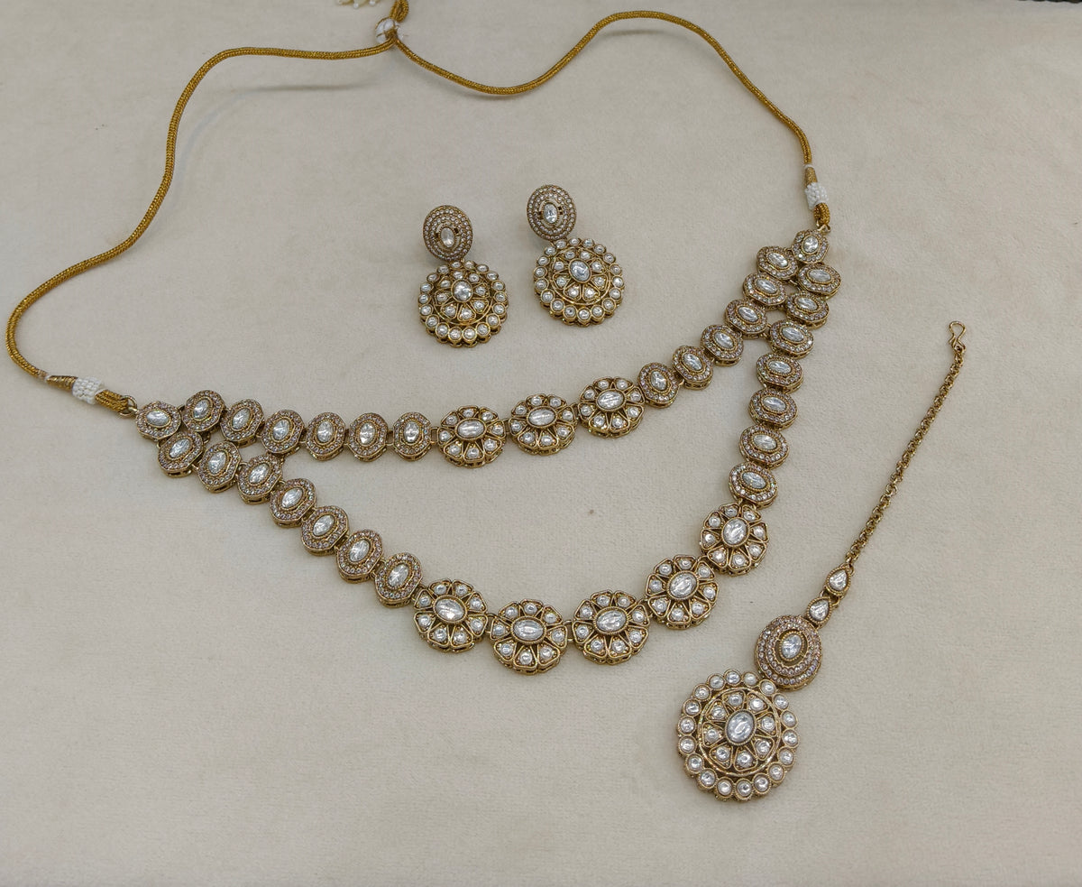 Antique Moissanite Kundan Necklace Jewellery layered Ronit  Set
