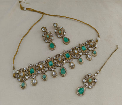 Mint moissanite Kundan choker Wiley Set