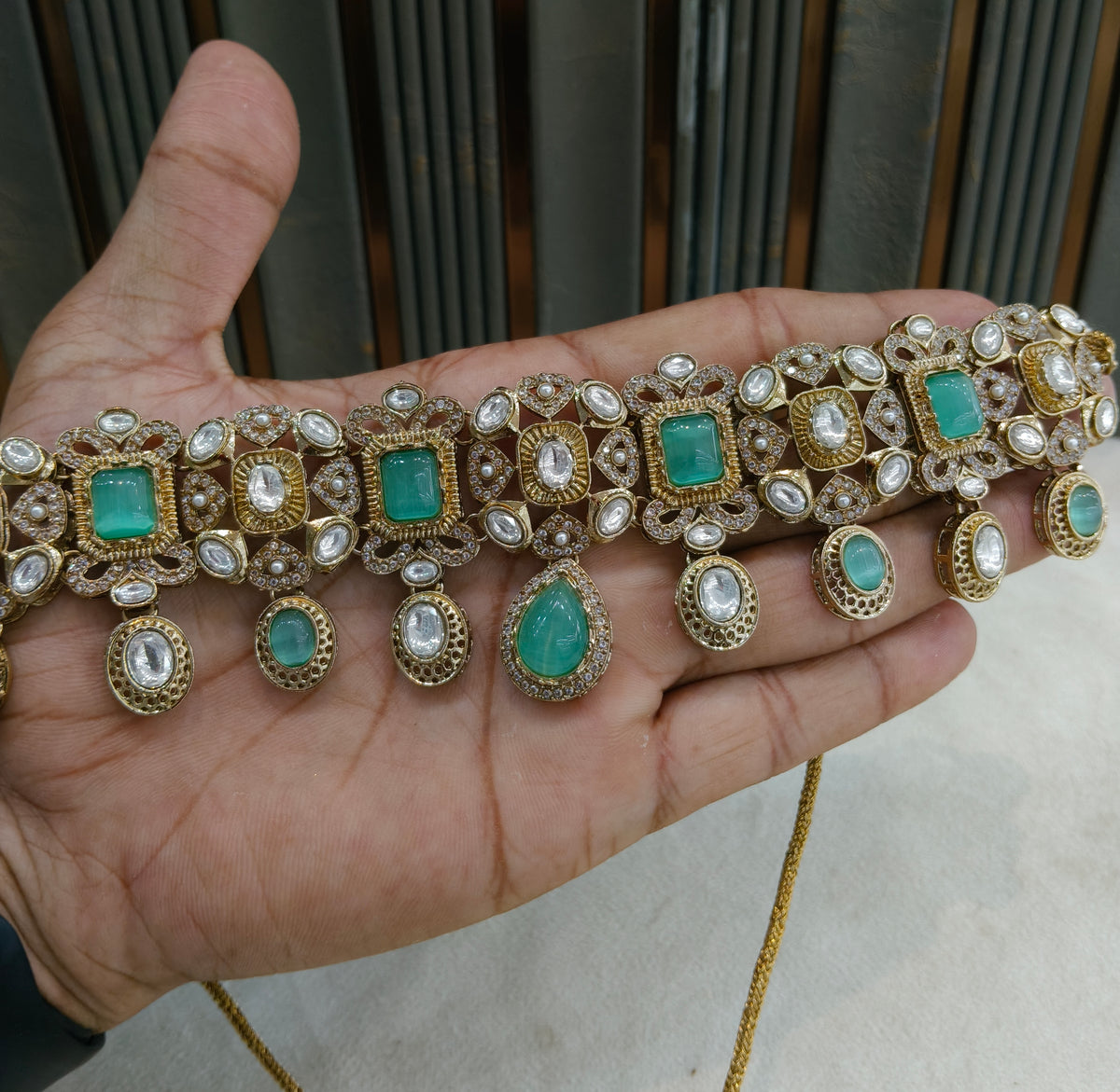 Mint moissanite Kundan choker Wiley Set