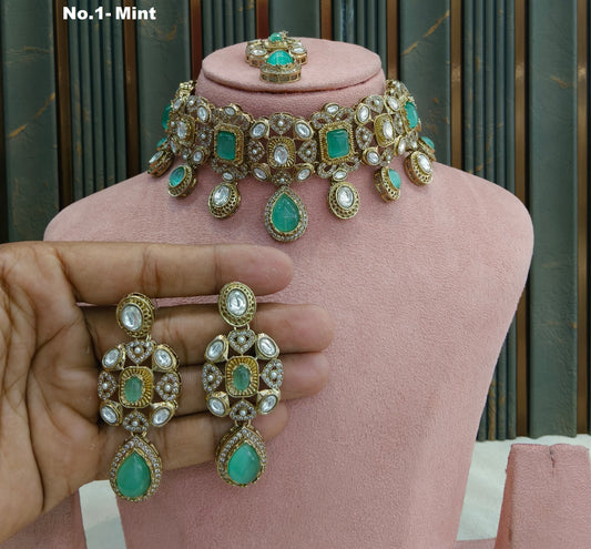 Mint moissanite Kundan choker Wiley Set