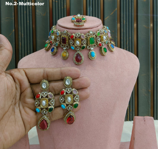 Multicolor moissanite Kundan choker Wiley Set