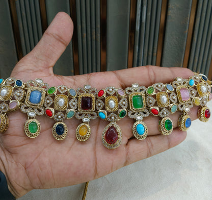 Multicolor moissanite Kundan choker Wiley Set