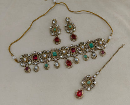 Multicolor moissanite Kundan choker Wiley Set