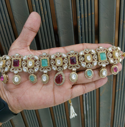 Multicolor moissanite Kundan choker Wiley Set