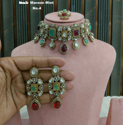 Multicolor moissanite Kundan choker Wiley Set
