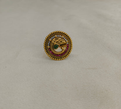 Gold Ruby Green Cocktail Indian Finger Chober Rings