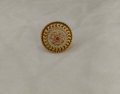 Gold Ruby Cocktail Indian Finger Chober Rings