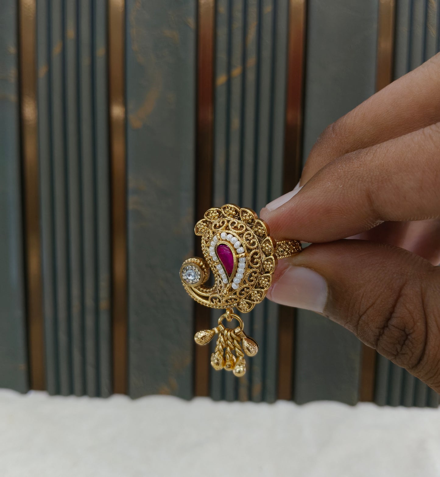 Gold Ruby Cocktail Indian Finger Chober Rings