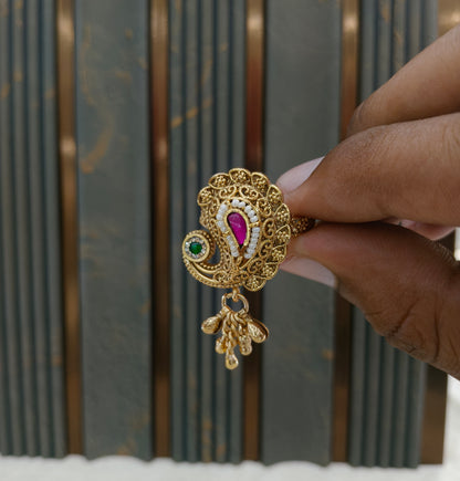 Gold Ruby Green Cocktail Indian Finger Chober Rings