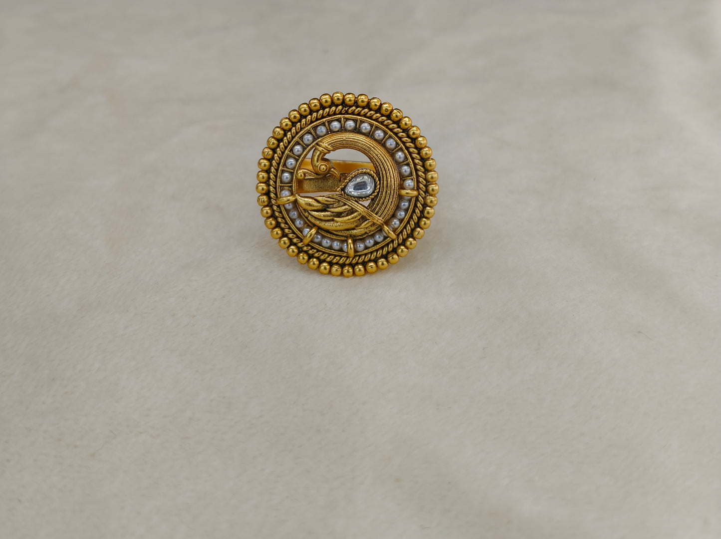 Gold White Cocktail Indian Finger Chober Rings