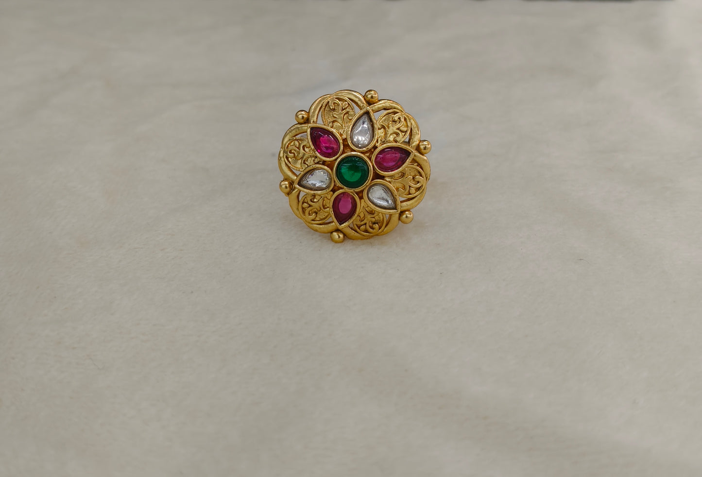 Gold Ruby Green Cocktail Indian Finger Chober Rings