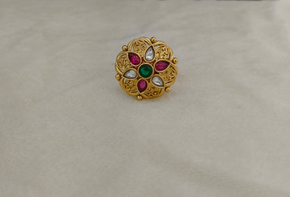 Gold Ruby Green Cocktail Indian Finger Chober Rings